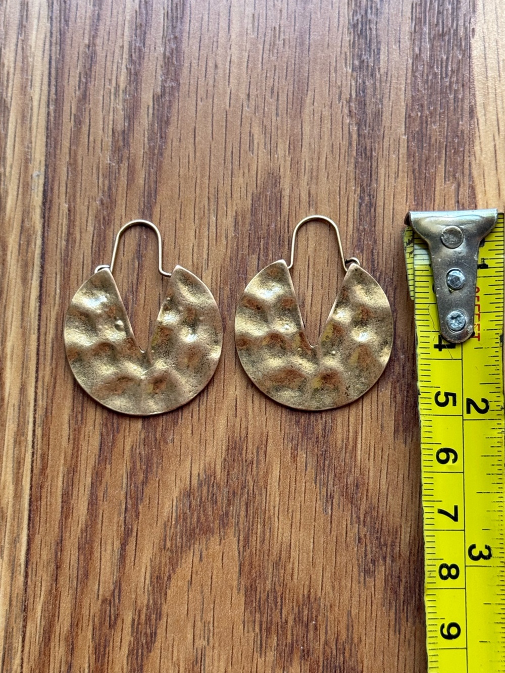 Handmade Hammered Metal Hoop Earrings - Gold